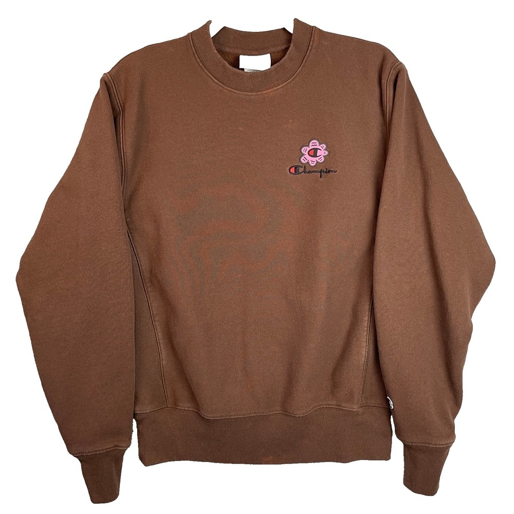 Champion Reverse Weave Crewneck Sweatshirt Womens Small Brown Flowers Pullover
